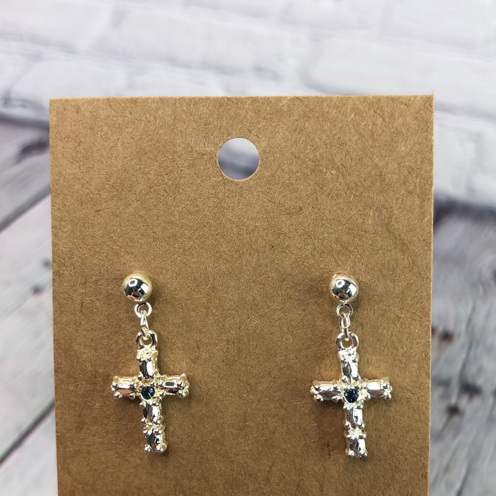 5/$25 Artsy silver tone cross dainty delicate shiny drop dangle statement - Picture 9 of 10